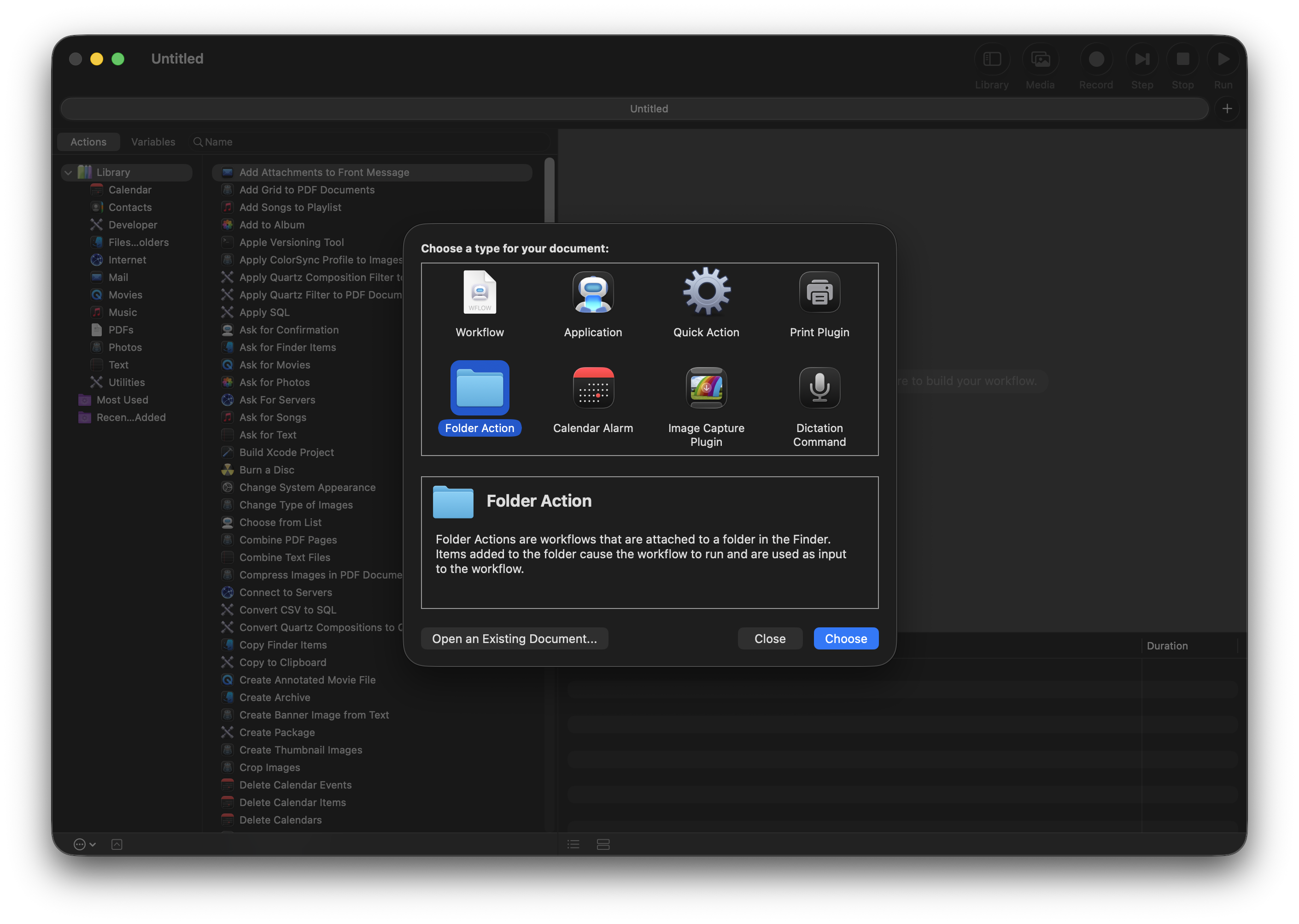 Create new automator folder action